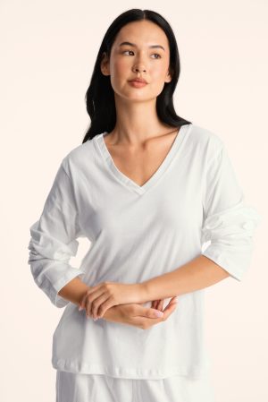 CLASSIC COTTON DAILY PARKE V-NECK LONG SLEEVE - SEASHELL