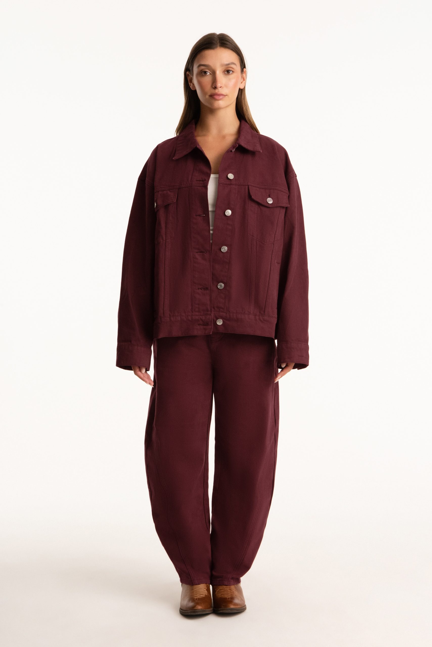 SET X PARKE OVERSIZED DENIM JACKET - RHUBARB