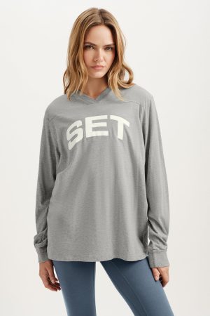 CLASSIC COTTON DAILY VARSITY LONG SLEEVE - FOG HEATHER GREY