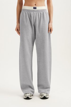 MIDWEIGHT SWEATS STAPLE LAYERED STRAIGHT LEG SWEATS - IRON HEATHER GREY